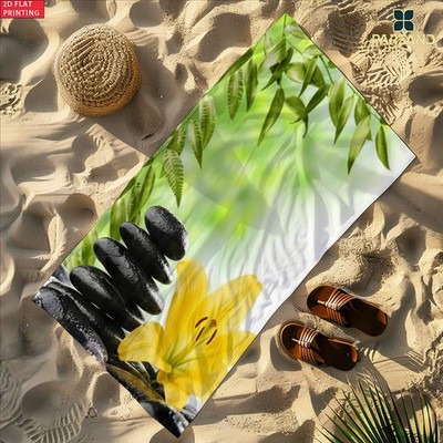 2D Flat 1pc Zen Stones with Lily Extra Large Beach Towel - Ultra Soft And Quic
