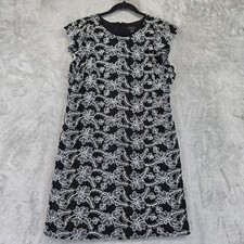 Ann Taylor Dress Womens 10 Black White Floral Lace Shift Short Flutter Sleeve