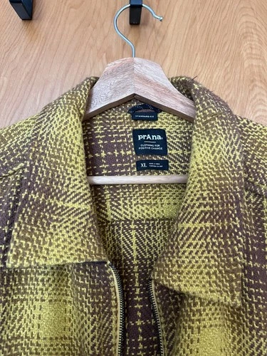 Prana Flannel Shirt Zip Shirt Jacket - Yellow / Brown - Men's XL image 3
