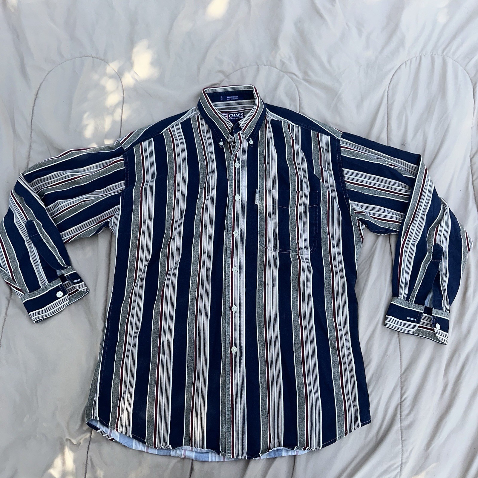 VINTAGE Y2k Chaps Ralph Lauren Shirt Mens Med Button Down Design Cotton.