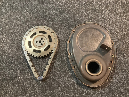 GM V8 350 SMALL BLOCK CHEVROLET OEM GM TIMING COVER TIMING CHAIN CAMSHAFT GEAR