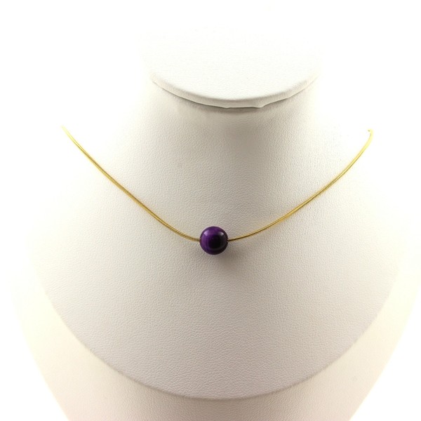 Halskette Mit Einer Lila Tigerauge-Perle 8 Mm. Kette Aus Vergoldetem Edelstahl-image