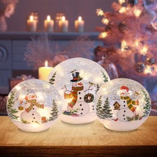 Christmas Decorations Indoor, 3 pcs Sparkling Snowman Globes with LED Lights ...