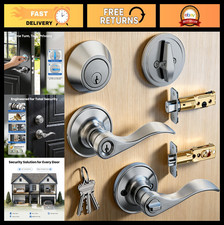 Keyed Alike Exterior Door Handle Lock Set with Deadbolt, Satin Nickel
