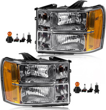 Headlight Assembly Compatible with GMC Sierra 2007-2013 Halogen Head Lamp, Oe-St