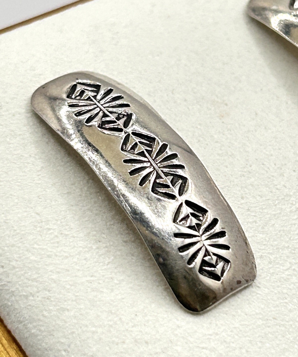 Sterling Silver Rectangular Stamped Earrings, Pos… - image 2