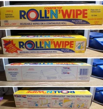 Vtg 80's Roll 'N Wipes Cloths Reusable Towels Handi Wipes 18 feet x 11 3/4" NOS