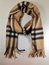  Burberry Scarf 100% Cashmere Check Plaid 80''x12'' Scotland Unisex New with tag