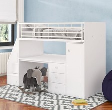 Loft bed with desk and storage. White, used for 3 years