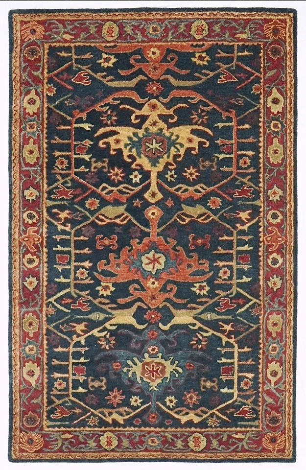 100% Wool Rug| Hand Tufted Pottery Barn Navy-Blue Living Room Wool Area Rug - Image 3 of 4