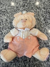Vintage 1986 Fisher Price Puffalump Peach Orange Bear Overalls Stuffed Plush