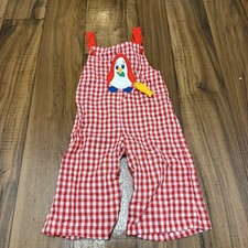 Vintage Red White Gingham Overalls Flowy Penguin Baby Toddler Large