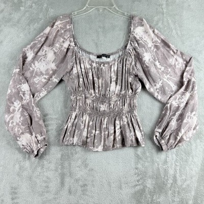 Final Touch Tank Top Small Dusty Mauve Ruched Off The Shoulder Puff Sleeve Boho