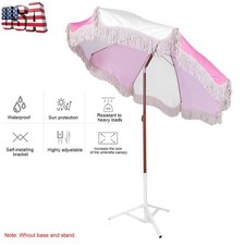 Boho Beach Umbrella with Fringe Portable Outdoor Umbrellas for Garden Table Pool