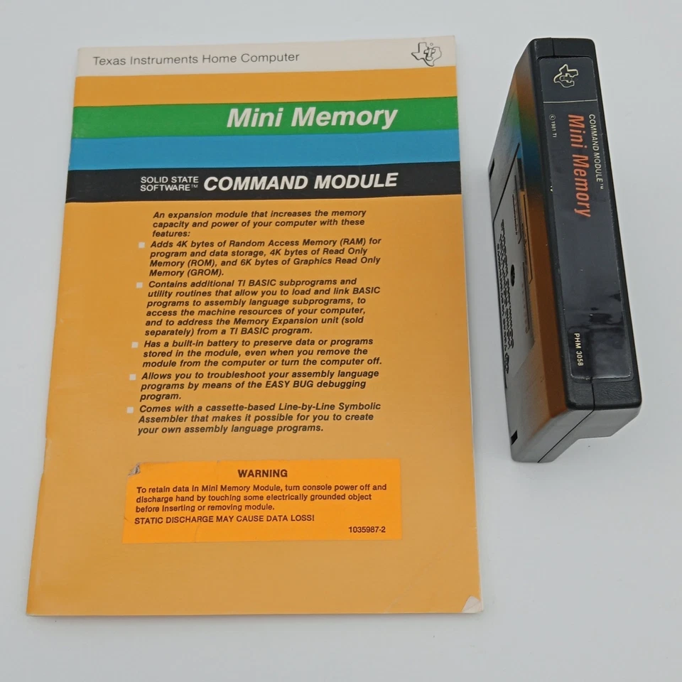 Mini memoria/vídeo gráficos estado sólido módulos de comando/ensamblador TI-99/4A Foto 3 de 4