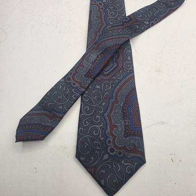 GUCCI Tie Vintage 100% silk Made In Italy Red Blue Paisley Vtg 60'' x 3.5'' 3 1/2