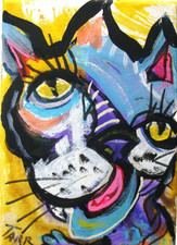 Original modern expressionism abstract CAT 5x7 canvas acrylics Tarrantts