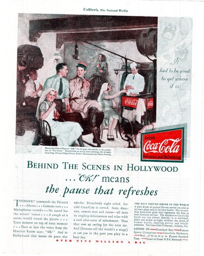 1931 Coca-Cola Behind the Scenes in Hollywood Single Page Print Ad