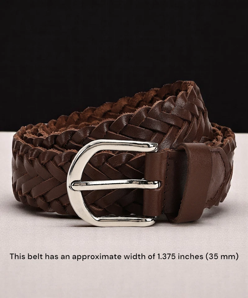 Leatherboss Genuine Leather Men Casual Belt Braided, Brown - Image 2 of 4
