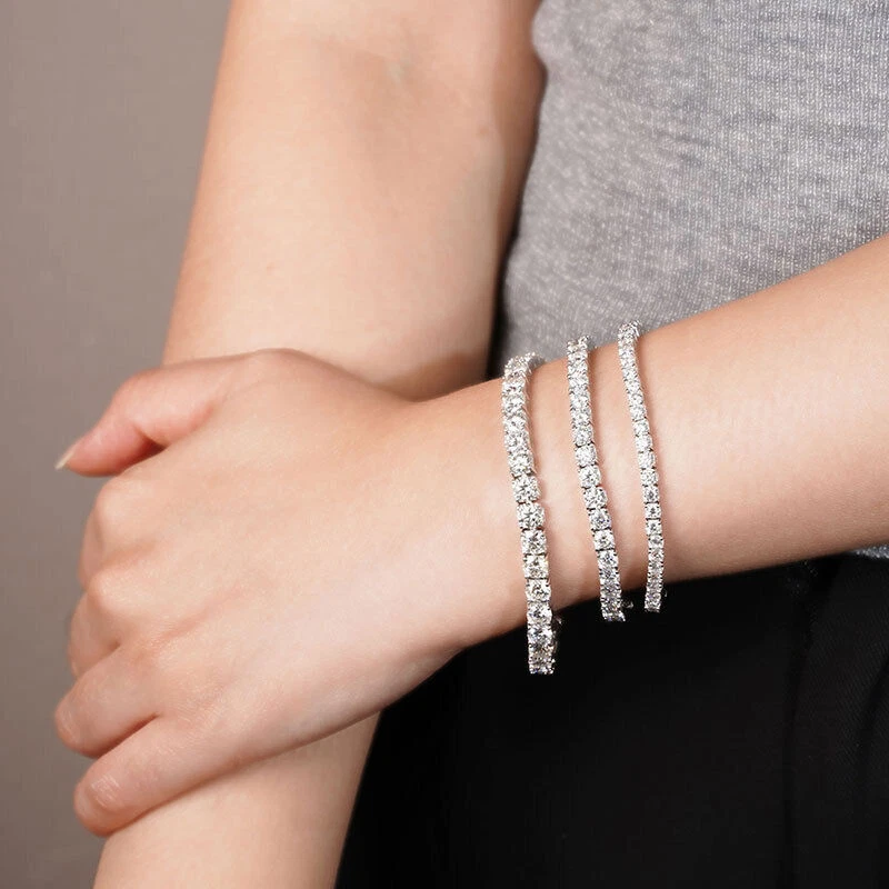 2-6.5mm Round Moissanite Tennis Chain Bracelet 925 Sterling Silver PASSES TESTER - Image 2 of 4