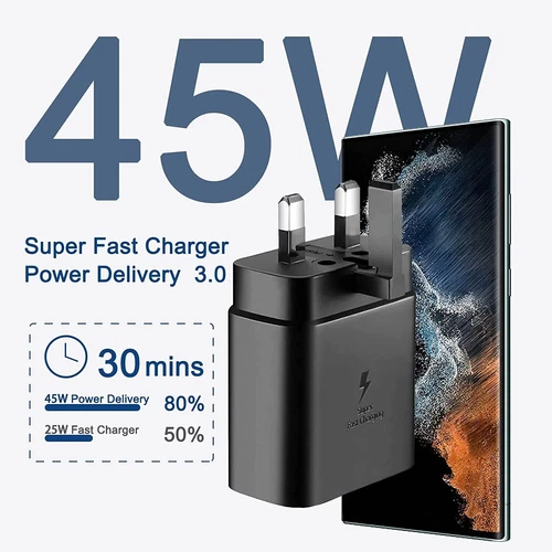 45W Type C Fast Charger Plug PD Plug Cable For Galaxy S24 S23 S22 S21 S20 Ultra - Picture 1 of 22