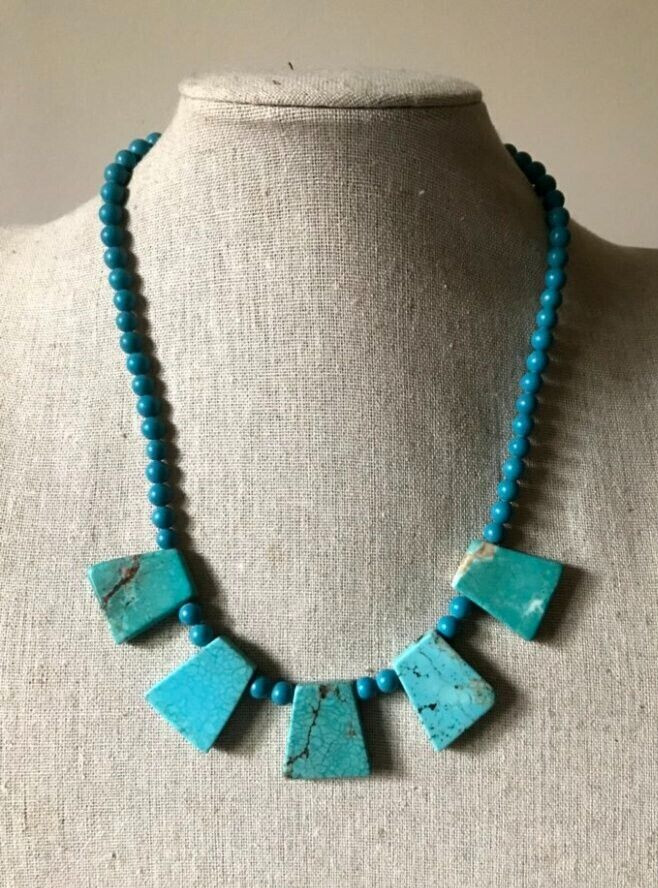 Turquoise Beaded Necklace Five Statement Bead Sla… - image 11