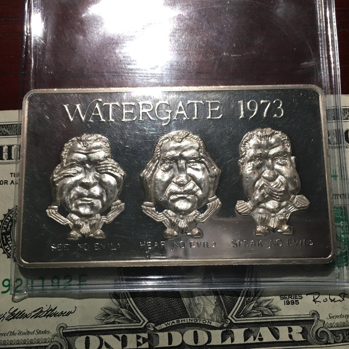 Silver .999 Bar 3.5 Troy Oz ~ Watergate Nixon Design circa
