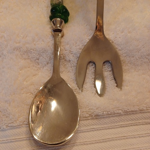 Vintage Beaded Handle 12" Salad Servers Set green/clear. 12inch with carry pouch - 第 4/6 張圖片