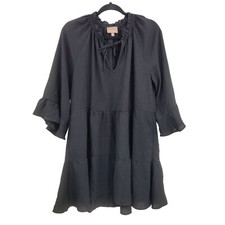 Show Me Your Mumu Viola Mini Dress L Black Flounce Sleeve Tiered Babydoll Boho