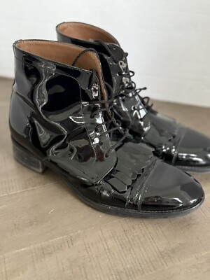 Pertini Boots Shoes Women size 39 - Oxford Fringe Style - Shiny Black - HTF!!