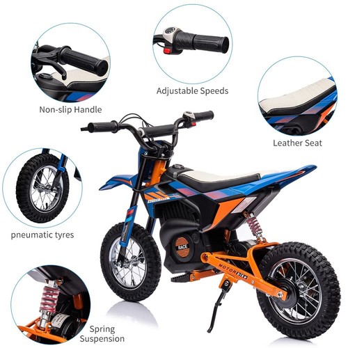 24V Electric Motorcycle for Kids Fast Speed Dirt Bike Motocross Toy Leather Seat - Picture 8 of 17