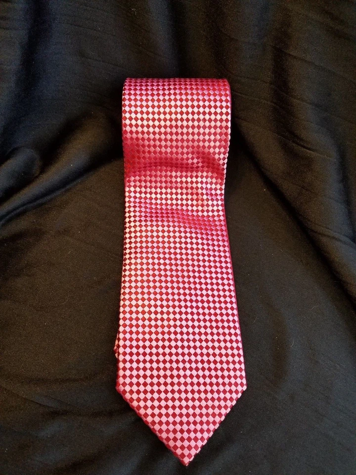 Corbata Hombre Y&G 100% Seda Rosa Rojo Cuadros 59" Largo Excelente Estado Foto 2 de 4