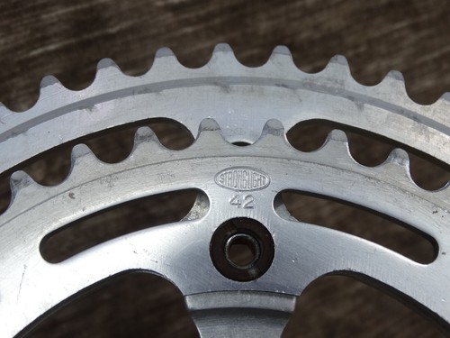 PEUGEOT STRONGLIGHT Chainset 170 mm 52 x 42 good condition 144bcd 9/16ths - Picture 6 of 6