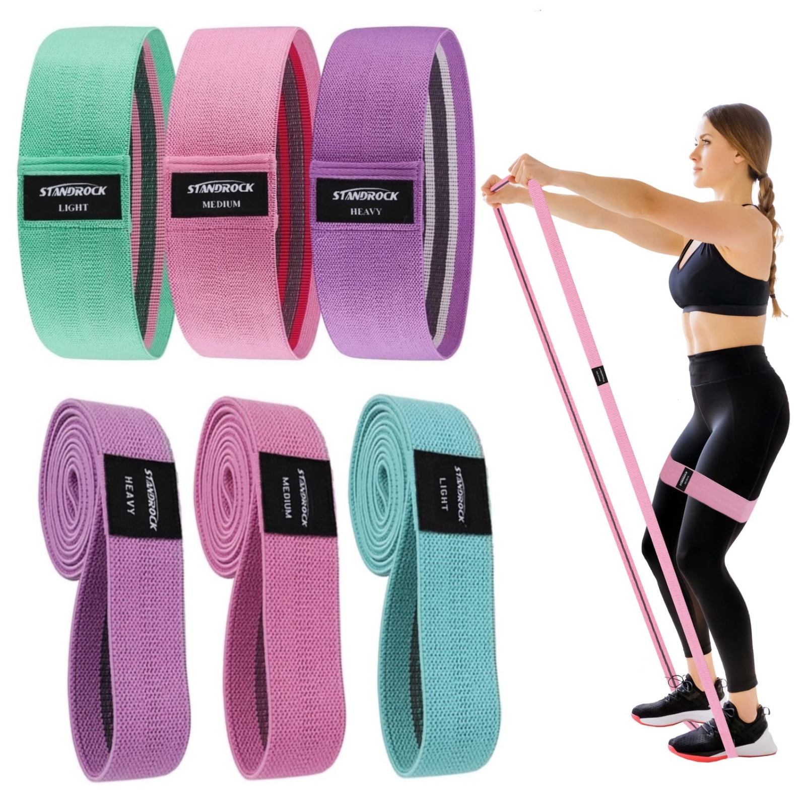 Fabric Resistance Bands for Working Out, 3 and 4 Levels Booty Bands Long Resi...