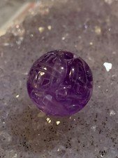 A Vintage Amethyst Carved Chinese Bead Shou Dragon Purple Amethyst 16mm Round