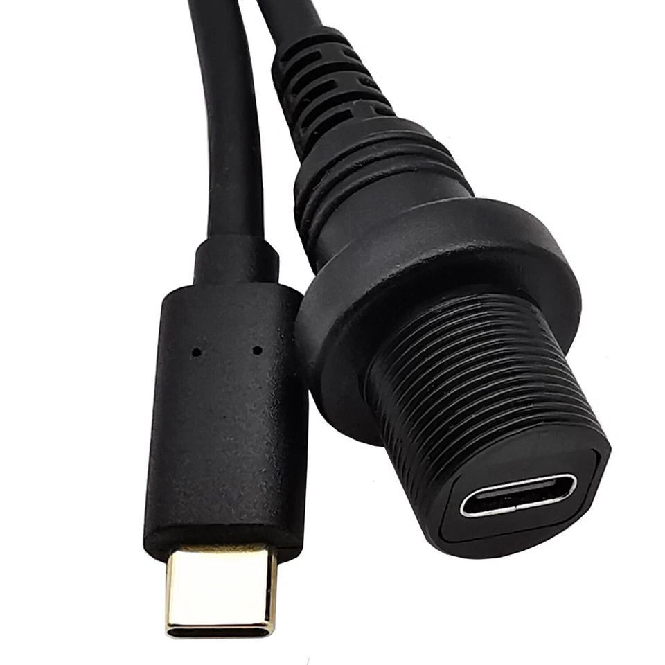 USB 3.1 Type C Male to Female Flush Panel Mount Extension Waterproof Cable Car - Image 3 of 4