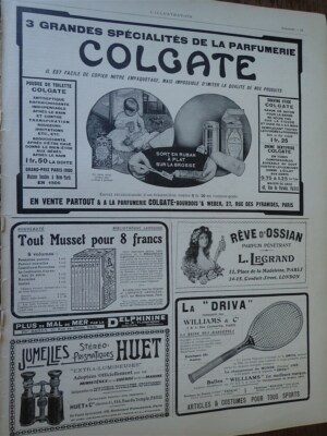COLGATE + Fernglas HUET + Schläger DRIVA von WILLIAMS Pub Papier ILLUSTRATION 1909