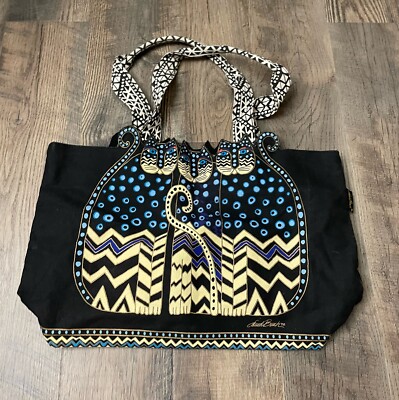 Laurel Burch Polka Dot Gatos Large Cutout Shoulder Tote ( 20'' x 5'' x 14.5'')