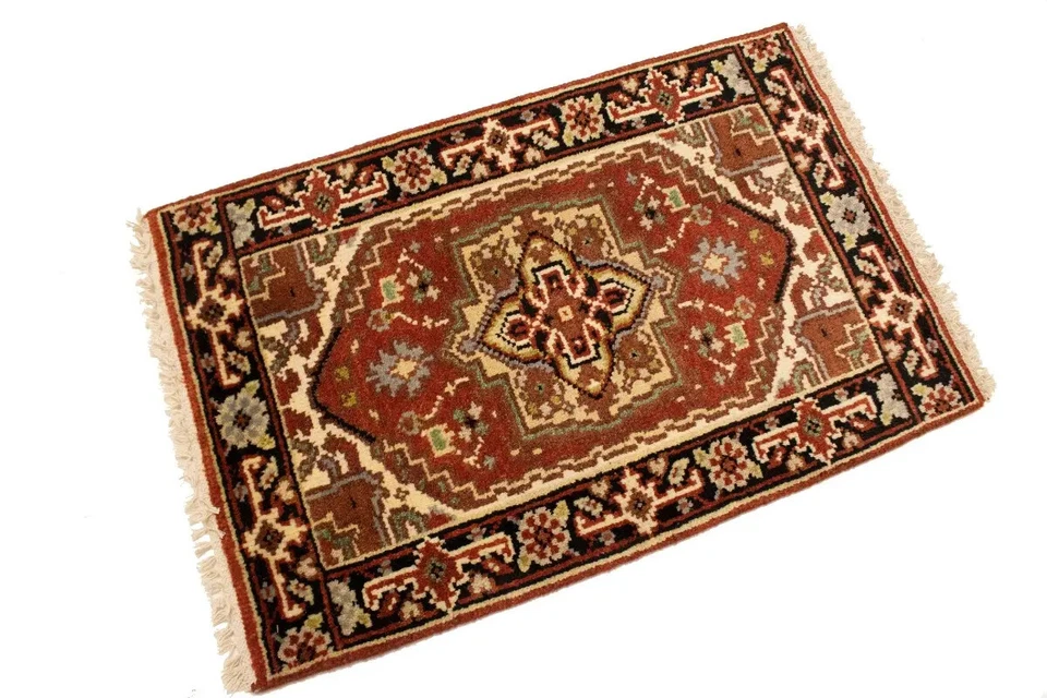 Hand-Knotted Rusty Red Tribal Heriz Serapi Rug Oriental Kitchen Carpet 2X3 ft - Image 3 of 4