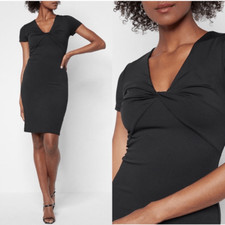 Express Women's Body Contour Short Sleeve Knot Front Sheath Dress Black Medium