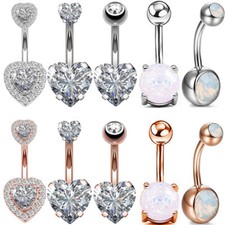 Opal CZ Belly Button Rings Crystal Navel Bar Barbell Body Piercing Jewelry 14G