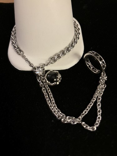 Chisel Stainless Steel Anklet Size 9 With Toe Ring Size 7 Accenting Onyx And CZ - Picture 14 of 18