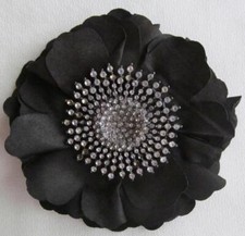 Vintage Silky Flower Poly Rhinestone Pin / Brooch Hair Clip Ornament 18-11