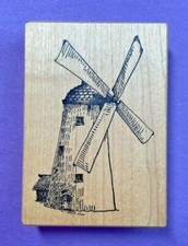 Stampa Barbara Rubber Stamp Wooden Mount Dutch Windmill Wind Mill Landscape VTG