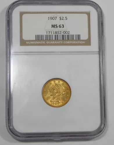 1907 GOLD Liberty Head $2.50 Quarter Eagle CERTIFIED NGC MS 63
