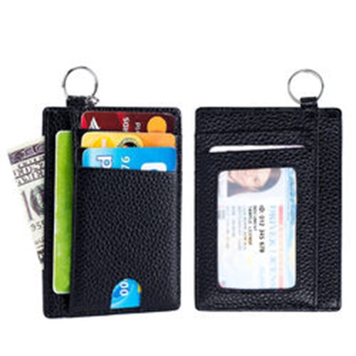 Slim Minimalist ID Credit Card Holder Leather Front Pocket Wallet with Keychain - Picture 11 of 29