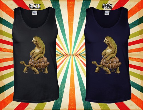 Sloth Riding A Tortoise Take It Slow Men Women Vest Tank Top Unisex T Shirt 1765 - Picture 10 of 10