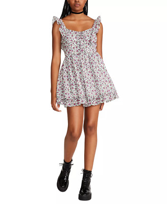 Betsey Johnson Womens Size 0 Layla Floral-Print Mini Dress in Sonic White $119