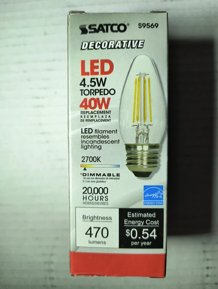Satco S9569 4.5W =40W ETC LED Filament Bulb 120V Medium E26 Clear Warm White - Image 3 of 4