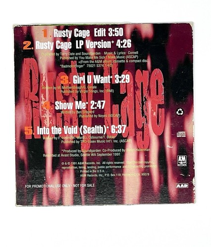 Soundgarden - Rusty Cage RARE promo radio only CD single w/ edit '91 - Picture 2 of 10